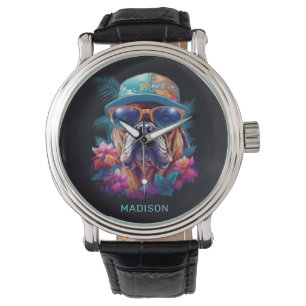 Custom Name Tropical Vacation Dog Watch