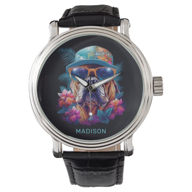 Custom Name Tropical Vacation Dog Watch (Front)