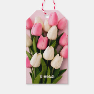 Custom Name Tulips on Pink Gift Tags