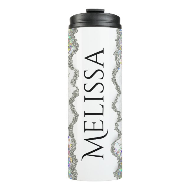 Custom Name Tumbler, Silver Glitter Tumbler (Front)