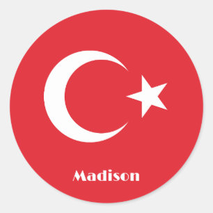 Custom Name Turkey Flag Classic Round Sticker