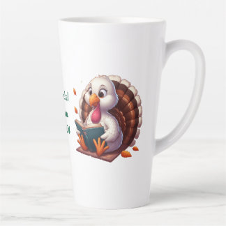 Custom name, turkey reading a book latte mug