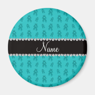 Custom name turquoise ballet shoes magnet