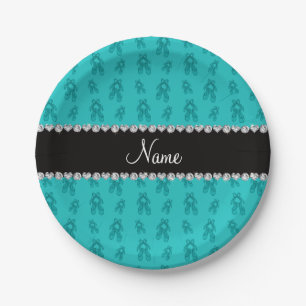 Custom name turquoise ballet shoes paper plate