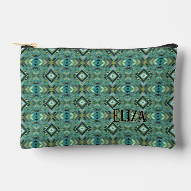 Custom Name Turquoise Black Hand Drawn  Accessory Pouch (Front)