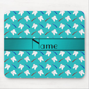 Custom name turquoise brushes and tooth pattern mouse mat