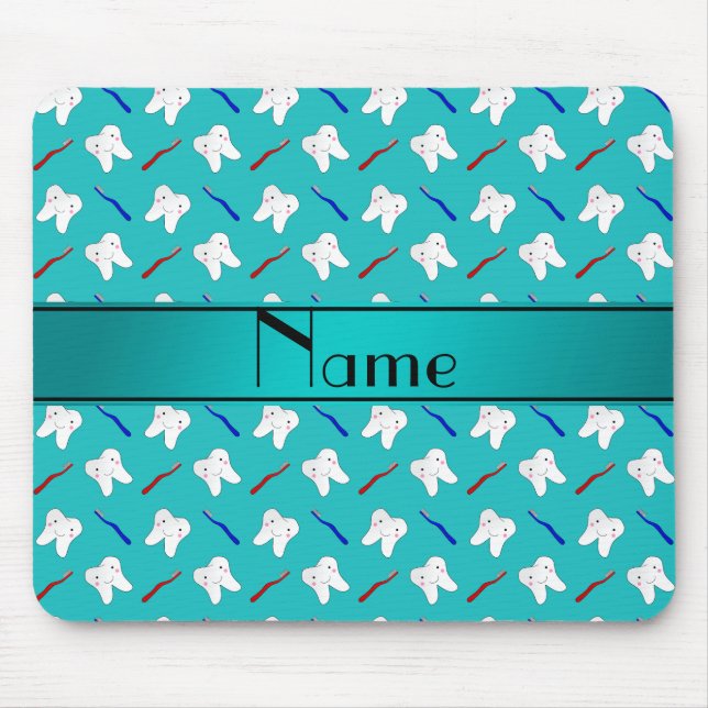 Custom name turquoise brushes and tooth pattern mouse mat (Front)
