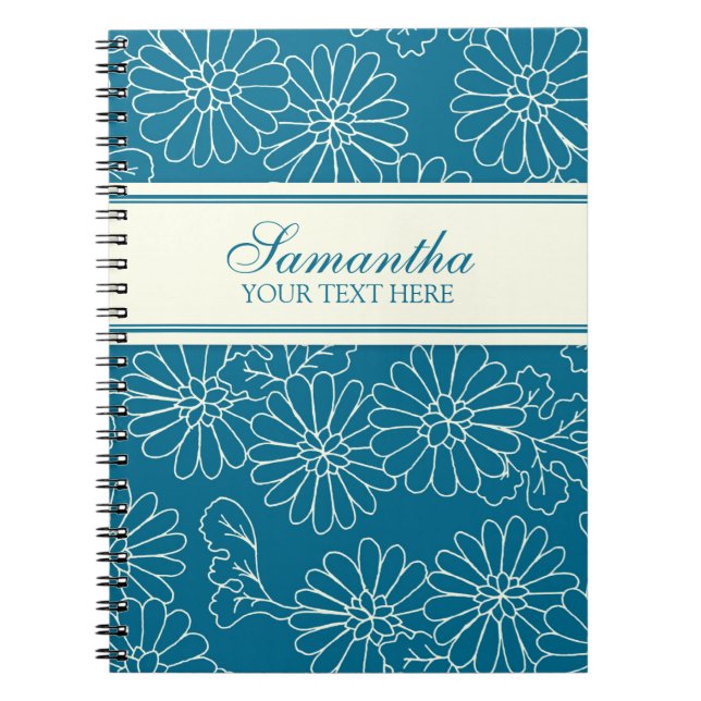 Custom Name Turquoise Floral Notebook (Front)