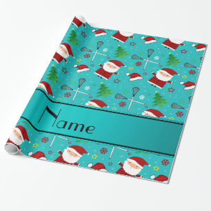 Custom name turquoise lacrosse christmas pattern wrapping paper
