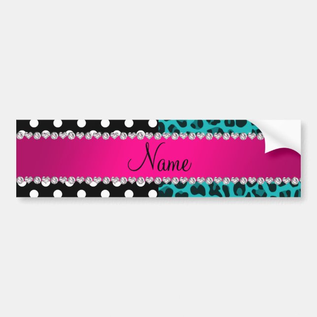 Custom name turquoise leopard black dots bumper sticker (Front)