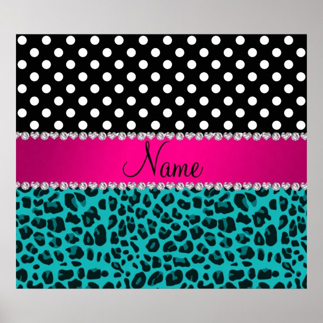 Custom name turquoise leopard black dots poster (Front)