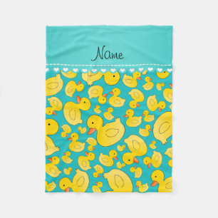 Custom name turquoise rubberducks blue stripe fleece blanket