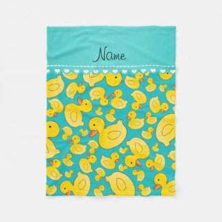 Custom name turquoise rubberducks blue stripe fleece blanket