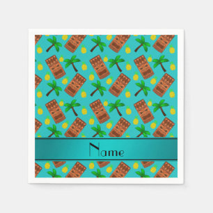 Custom name turquoise tiki pineapples palm trees napkin
