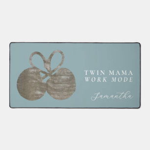 Custom Name Twin Mama Dusty Blue Gold Cherry Cool Desk Mat