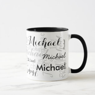 custom name typography black / white mug