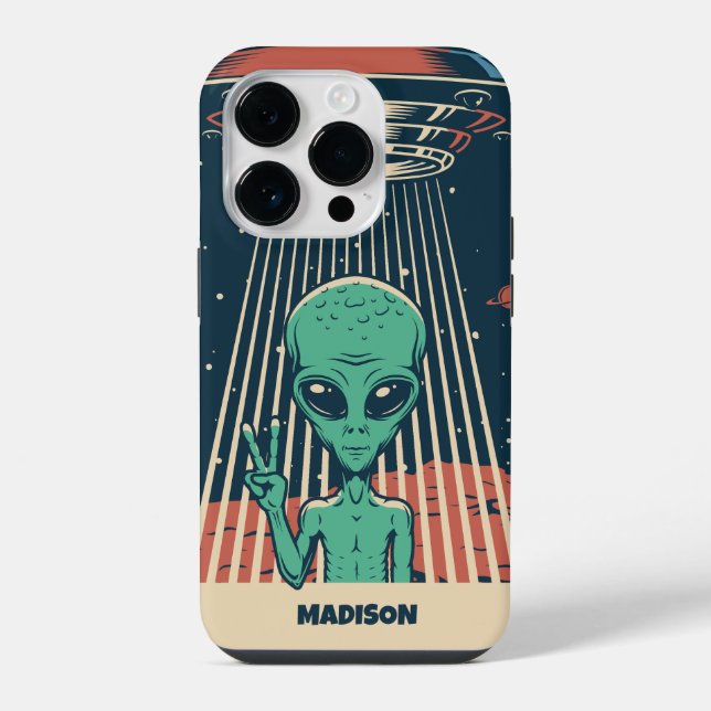 Custom Name UFO Alien iPhone Case (Back)