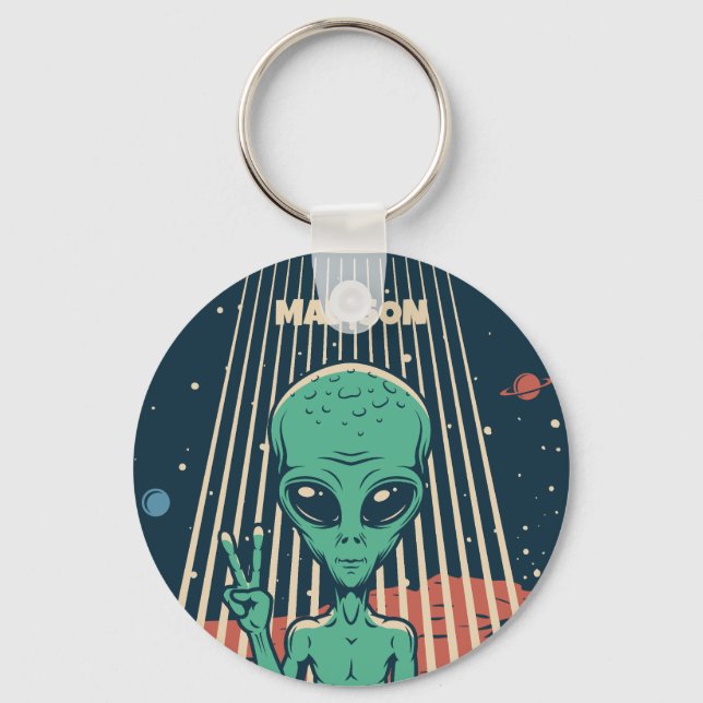 Custom Name UFO Alien Key Ring (Front)