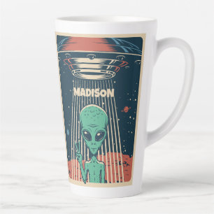 Custom Name UFO Alien Latte Mug