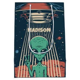 Custom Name UFO Alien Medium Gift Bag
