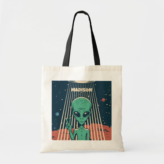 Custom Name UFO Alien Tote Bag (Front)