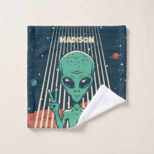 Custom Name UFO Alien Wash Cloth