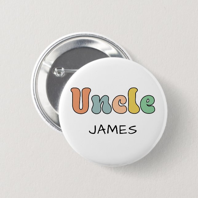 Custom Name Uncle Retro Gift | Uncle Personalised 6 Cm Round Badge (Front & Back)