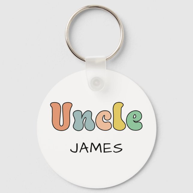 Custom Name Uncle Retro Gift | Uncle Personalised Key Ring (Front)