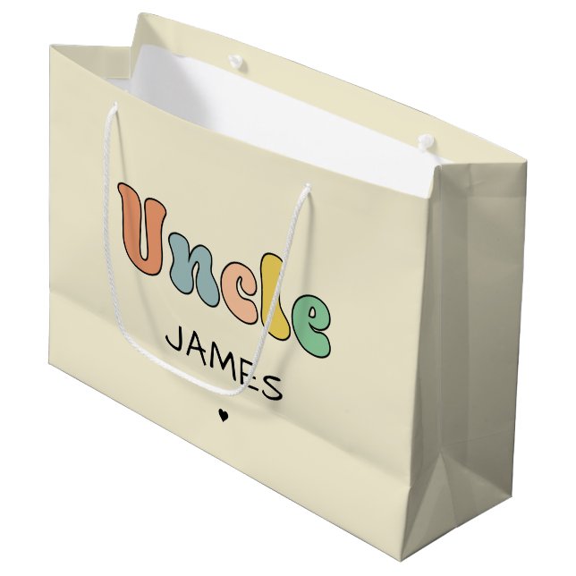 Custom Name Uncle Retro Gift | Uncle Personalised Large Gift Bag (Front Angled)
