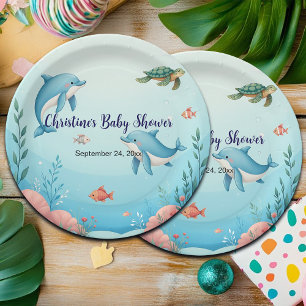 Custom Name Under the Sea Baby Shower Paper Plate