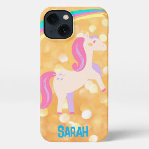 Custom Name Unicorn Design – Sparkle Gold Pink  iPhone 13 Case