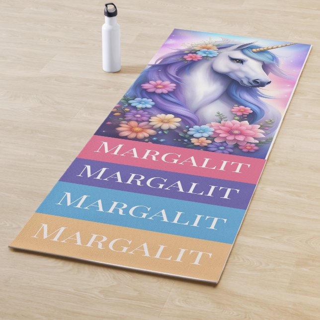 Custom Name Unicorn Floral Flowers Unicorns Yoga Mat (In Situ)