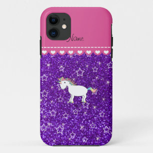 Custom name unicorn indigo purple glitter stars iPhone 11 case