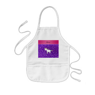 Custom name unicorn indigo purple glitter stars kids apron