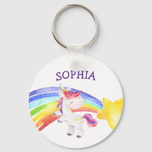 Custom Name Unicorn Magical Kids Cute Pink Key Ring