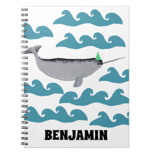 Custom Name Unicorn Narwhal Whale Sea Kids  Notebook