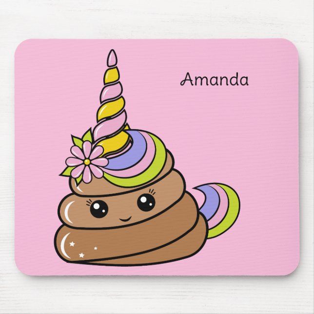 Custom Name Unicorn Poop Mouse Mat (Front)