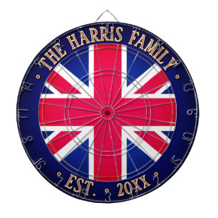 Custom Name UNION JACK UK FLAG Dark Navy Border Dartboard