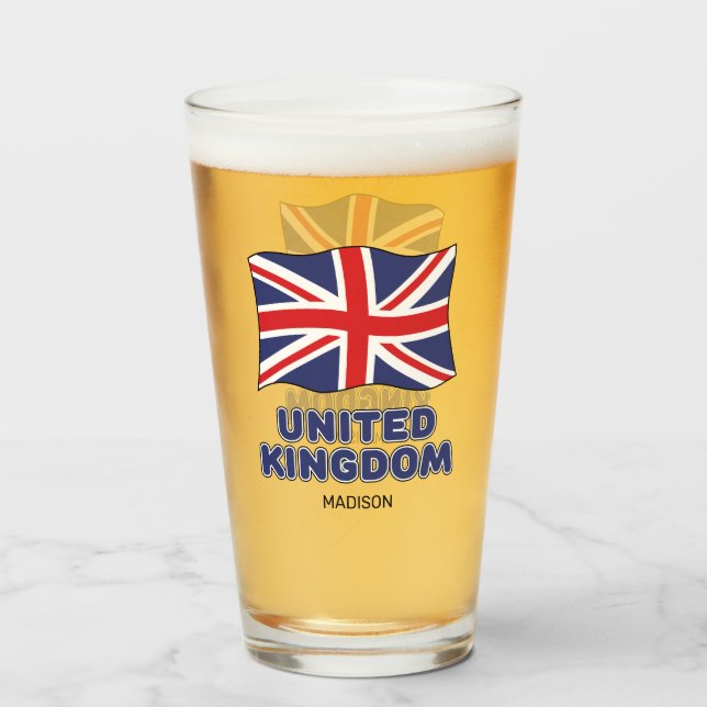 Custom Name United Kingdom Flag Glass (Back Filled)
