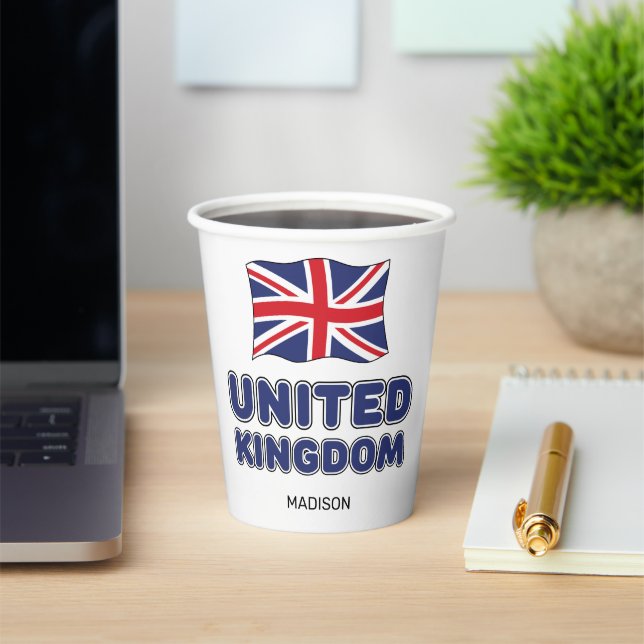 Custom Name United Kingdom Flag Paper Cups (Insitu)