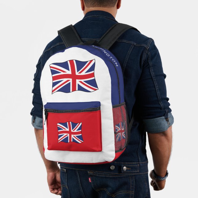Custom Name United Kingdom Flag Printed Backpack (Insitu (Model))