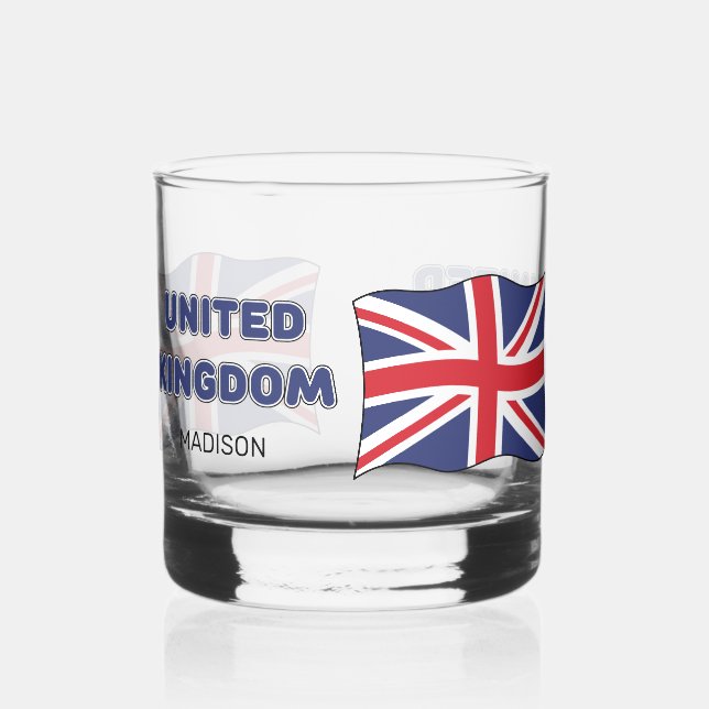 Custom Name United Kingdom Flag Whiskey Glass (Left)
