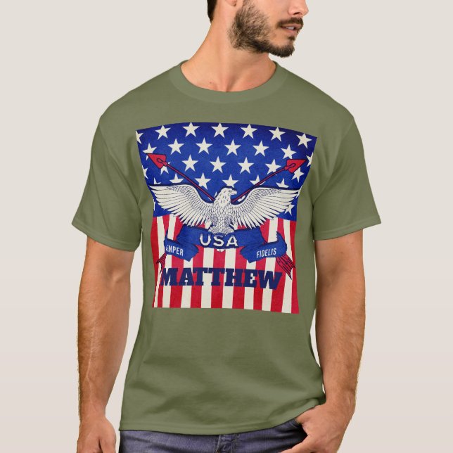 Custom Name USA Patriotic Eagle Semper Fidelis Men T-Shirt (Front)