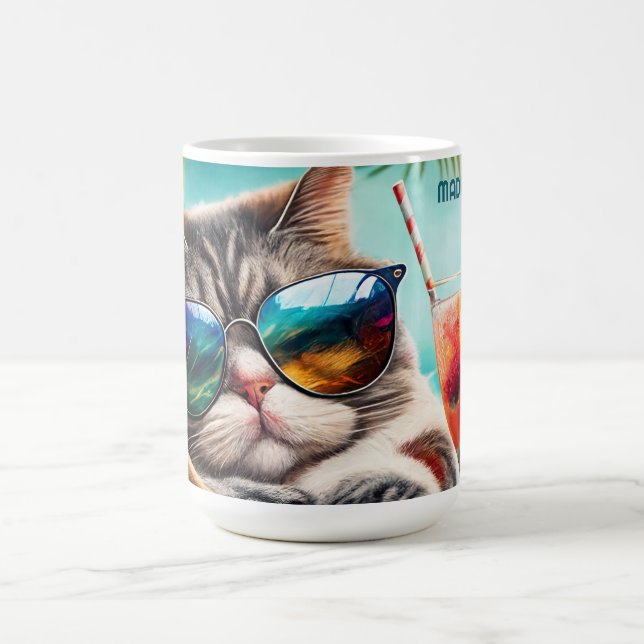Custom Name Vacation Cat Coffee Mug (Center)