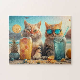Custom Name Vacation Cat Jigsaw Puzzle