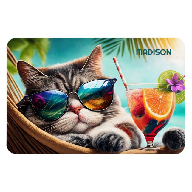 Custom Name Vacation Cat Magnet (Horizontal)