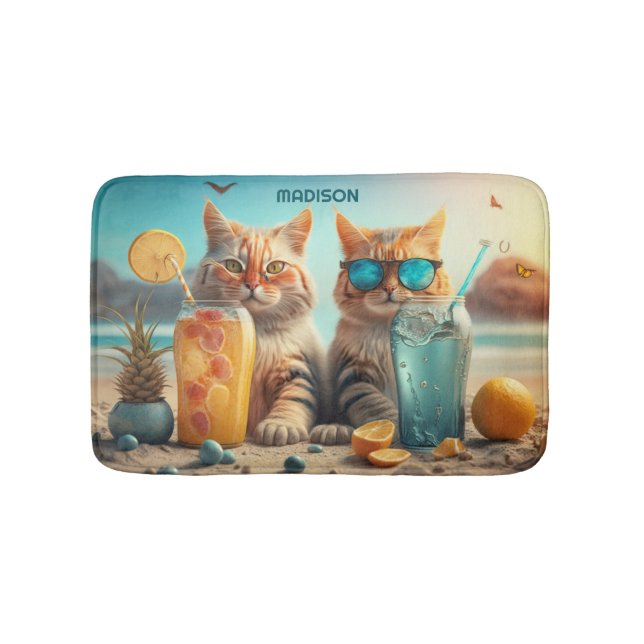 Custom Name Vacation Cats Bath Mat (Front)