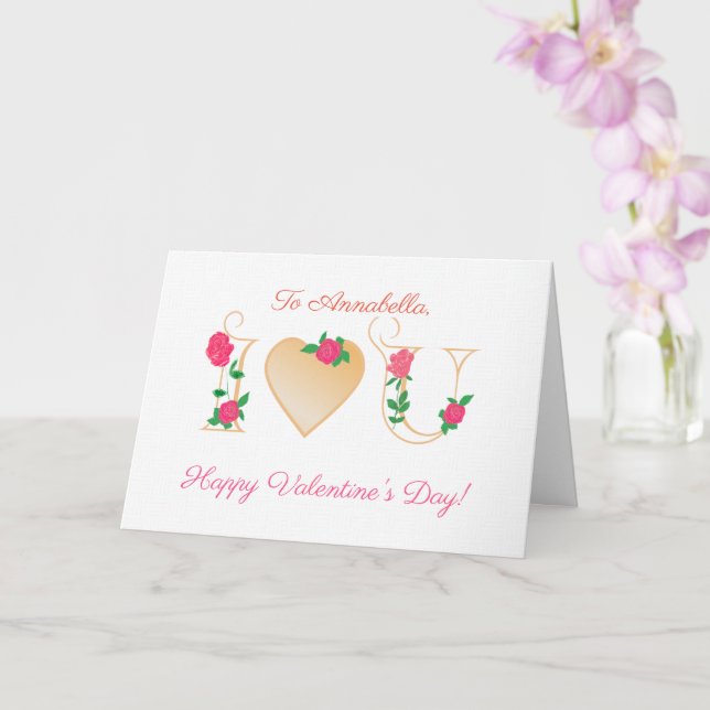 Custom Name Valentines Day with Red Roses Card (Orchid)