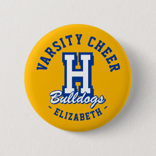 Custom Name Varsity Cheer Pin, School Spirit 6 Cm Round Badge