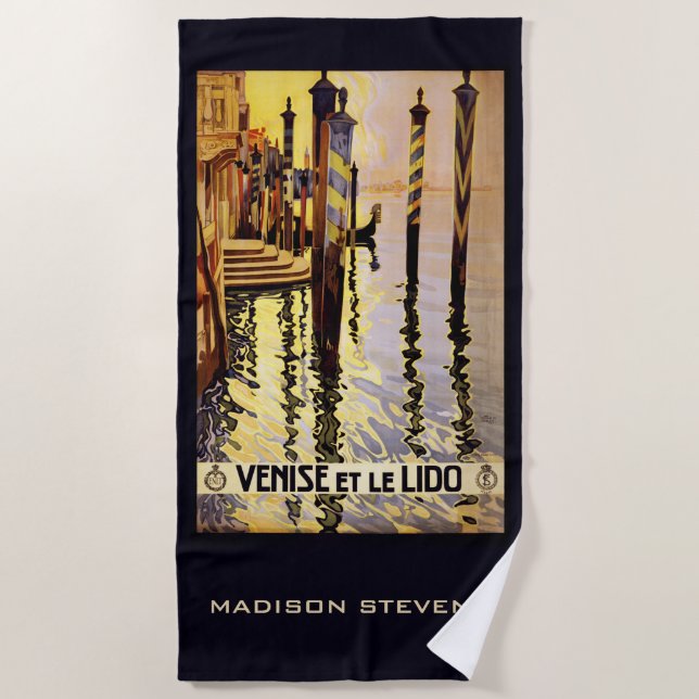 Custom name Venice (Venise) Vintage Travel Beach Towel (Front)
